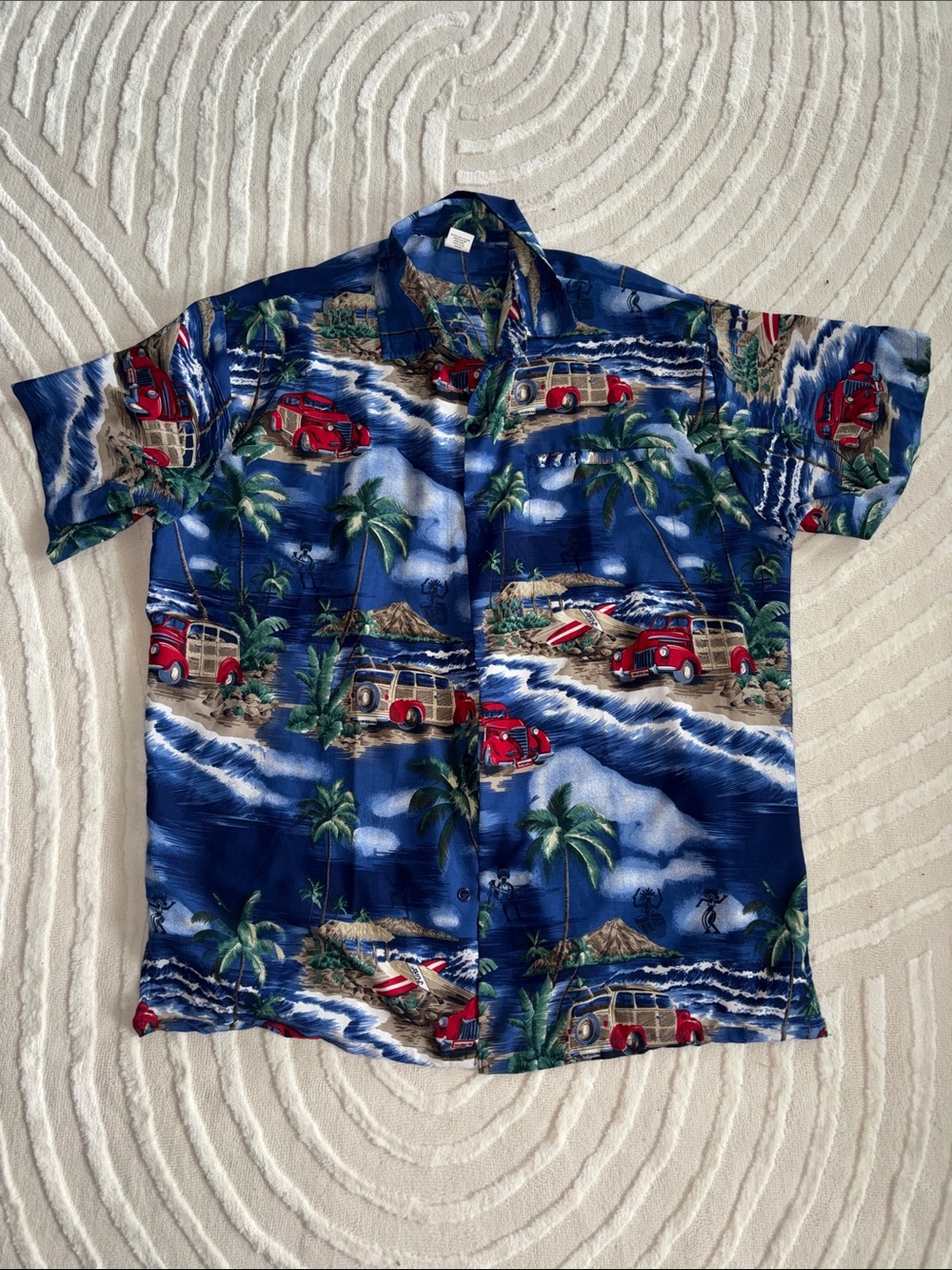 Ina Blue Hawaiian Surf Print Button-Down Shirt with Red Vans - 100% Terivoile